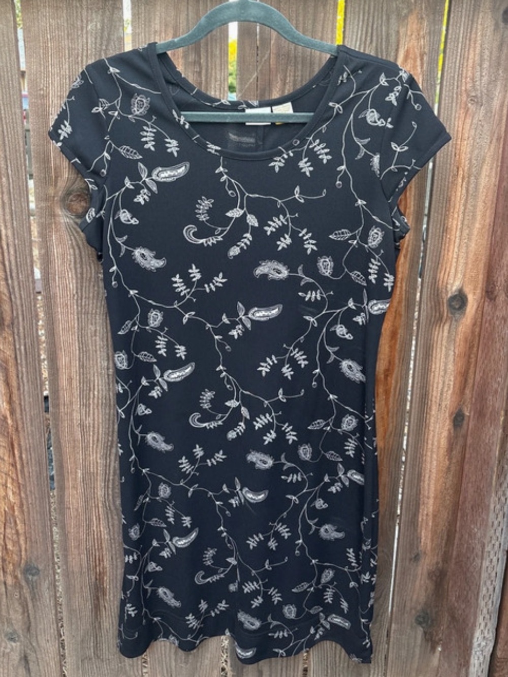 90s Merona Black Mini Dress with White Floral Vine Print
